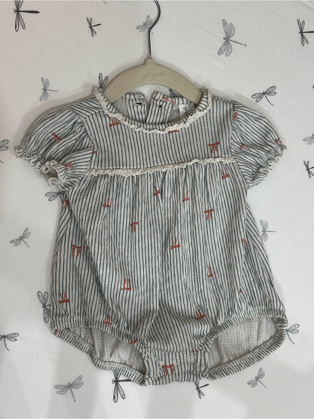 Striped Grey & Coral Baby One-Piece Romper
